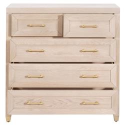 Stacy Modern Classic Light Brown Oak Brass Steel 5 Drawer Dresser|