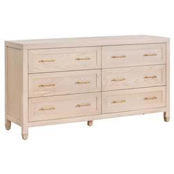 Stacy Modern Classic Light Brown Oak Brass Steel 6 Drawer Double Dresser|