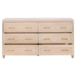 Stacy Modern Classic Light Brown Oak Brass Steel 6 Drawer Double Dresser|