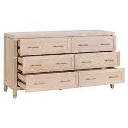 Stacy Modern Classic Light Brown Oak Brass Steel 6 Drawer Double Dresser|