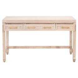 Stacy Modern Classic Light Brown Oak Wood Brass Steel 3 Drawer Desk|