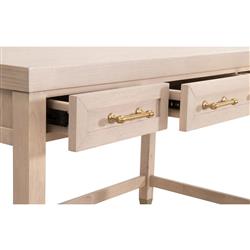 Stacy Modern Classic Light Brown Oak Wood Brass Steel 3 Drawer Desk|