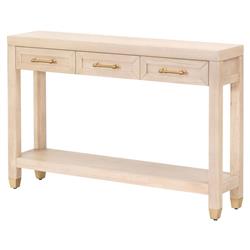 Stacy Modern Light Brown Oak Brass Steel 3 Drawer Rectangular Console Table|