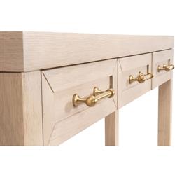 Stacy Modern Light Brown Oak Brass Steel 3 Drawer Rectangular Console Table|