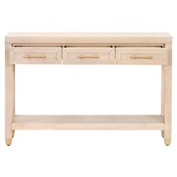 Stacy Modern Light Brown Oak Brass Steel 3 Drawer Rectangular Console Table|