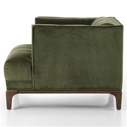 Allen Mid Century Green Velvet Upholstered Brown Wood Tufted Arm Chair|
