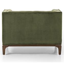Allen Mid Century Green Velvet Upholstered Brown Wood Tufted Arm Chair|