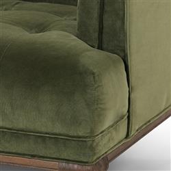 Allen Mid Century Green Velvet Upholstered Brown Wood Tufted Arm Chair|