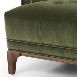 Allen Mid Century Green Velvet Upholstered Brown Wood Tufted Arm Chair|