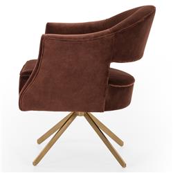 Alexis Modern Classic Auburn Velvet Polished Brass Swivel Desk Chair|