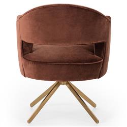 Alexis Modern Classic Auburn Velvet Polished Brass Swivel Desk Chair|