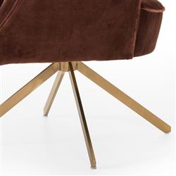 Alexis Modern Classic Auburn Velvet Polished Brass Swivel Desk Chair|