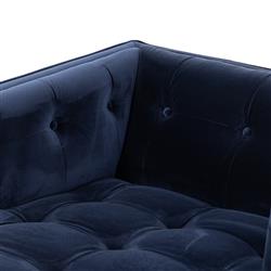 Allen Mid Century Blue Velvet Upholstered Brown Wood Tufted Chaise Lounge|
