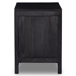 Rhian Coastal Beach Black Mango Wood Black Woven Cane 3 Drawer Nightstand|