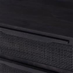 Rhian Coastal Beach Black Mango Wood Black Woven Cane 3 Drawer Nightstand|