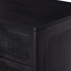 Rhian Coastal Beach Black Mango Wood Black Woven Cane 3 Drawer Nightstand|