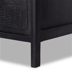 Rhian Coastal Beach Black Mango Wood Black Woven Cane 3 Drawer Nightstand|