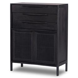 Rhian Coastal Beach Black Mango Wood Black Woven Cane 3 Drawer Dresser|