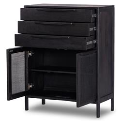 Rhian Coastal Beach Black Mango Wood Black Woven Cane 3 Drawer Dresser|