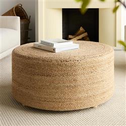 Barnum Coastal Beach Tan Jute Round Stool|
