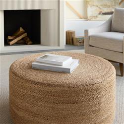 Barnum Coastal Beach Tan Jute Round Stool|