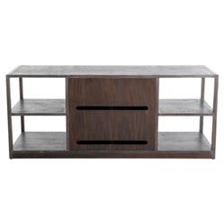 Chrei Mid Century Dark Brown Ash Wood Brass Handles Media Cabinet - 72"W|