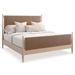 Adalyn Modern Classic Camel Upholstered Leather Beige Oak Bed - Queen|