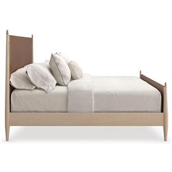 Adalyn Modern Classic Camel Upholstered Leather Beige Oak Bed - Queen|