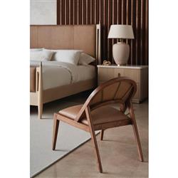 Adalyn Modern Classic Camel Upholstered Leather Beige Oak Bed - Queen|