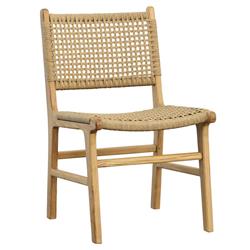 Costa Coastal Beach Natural Teak Woven Wicker Outdoor Dining Side Chair|