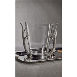 David Rustic Lodge Clear Glass Pewter Antler Handles Wine Bucket|