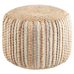 Easton Coastal Beach Beige Woven Jute Round Pouf|