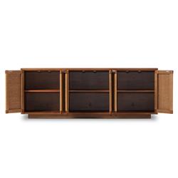 Alkin Mid Century Modern Brown Mahogany Wood Woven Doors Sideboard