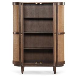 Daphne Mid Century Dark Acacia Wood Woven Cane Rattan Bookcase|