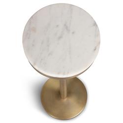 Freya Industrial Loft Cream Marble Antique Brass Steel Drink Side Table|