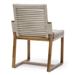 Palecek San Martin Coastal Sand Cushion Natural Teak Woven Rope Outdoor Dining Side Chair|