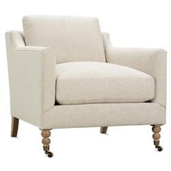Madeline Straw Performance Washed Oak Brass Casters Arm Chair|