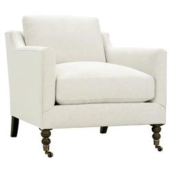 Madeline French Cream Performance Chocolate Wood Brass Caster Arm Chair|