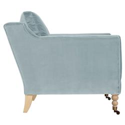 Madeline French Blue Performance Washed Oak Brass Casters Arm Chair|
