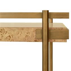 Worlds Away Cash Modern Classic Brown Burl Wood Antique Brass Bar Cart|