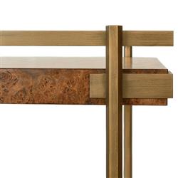 Worlds Away Cash Modern Classic Dark Brown Burl Wood Antique Brass Bar Cart|