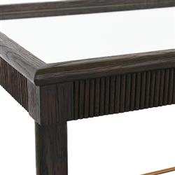 Worlds Away Dublin Mid Century Modern Glass Top Espresso Brown Oak Bar Cart|