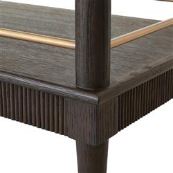 Worlds Away Dublin Mid Century Modern Glass Top Espresso Brown Oak Bar Cart|