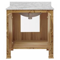 Worlds Away Blanche Modern Classic White Marble Burl Wood Vanity Sink - 31"|