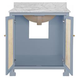 Worlds Away Boyd Coastal White Marble Cane Blue Wood Vanity Sink - 31"|
