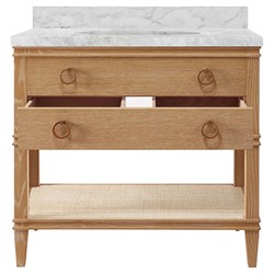 Worlds Away Cutler French Country White Marble Cane Oak Vanity Sink - 37"|