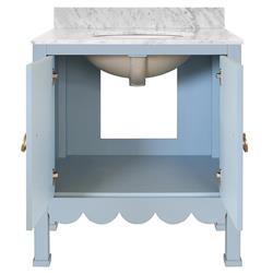 Worlds Away Kealey Modern Marble Blue Scalloped Wood Bath Vanity Sink - 31"|