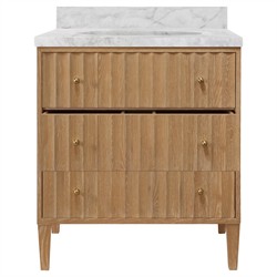 Worlds Away Odin Modern Classic Marble Fluted Cerused Oak Bath Vanity Sink - 31"|