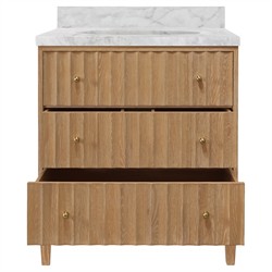 Worlds Away Odin Modern Classic Marble Fluted Cerused Oak Bath Vanity Sink - 31"|