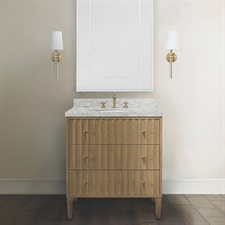 Worlds Away Odin Modern Classic Marble Fluted Cerused Oak Bath Vanity Sink - 31"|